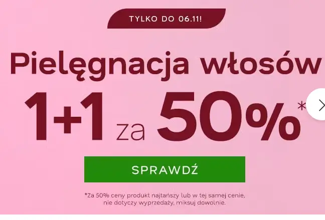 Pielęgnacja włosów w promocji 1 + 1 za 50% w Drogerii Natura