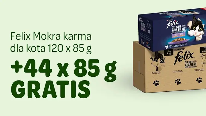 Karma dla kota Felix w promocji 120 szt + 44 gratis w Zooplus