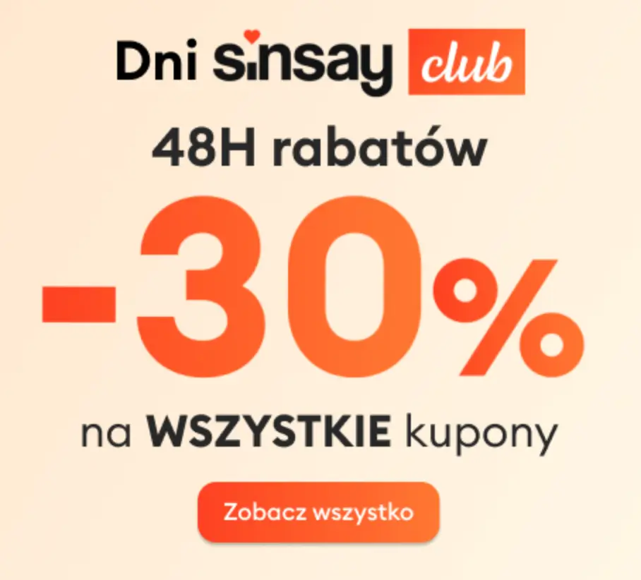 Zniżka -30% dla zalogowanych użytkowników w Sinsay