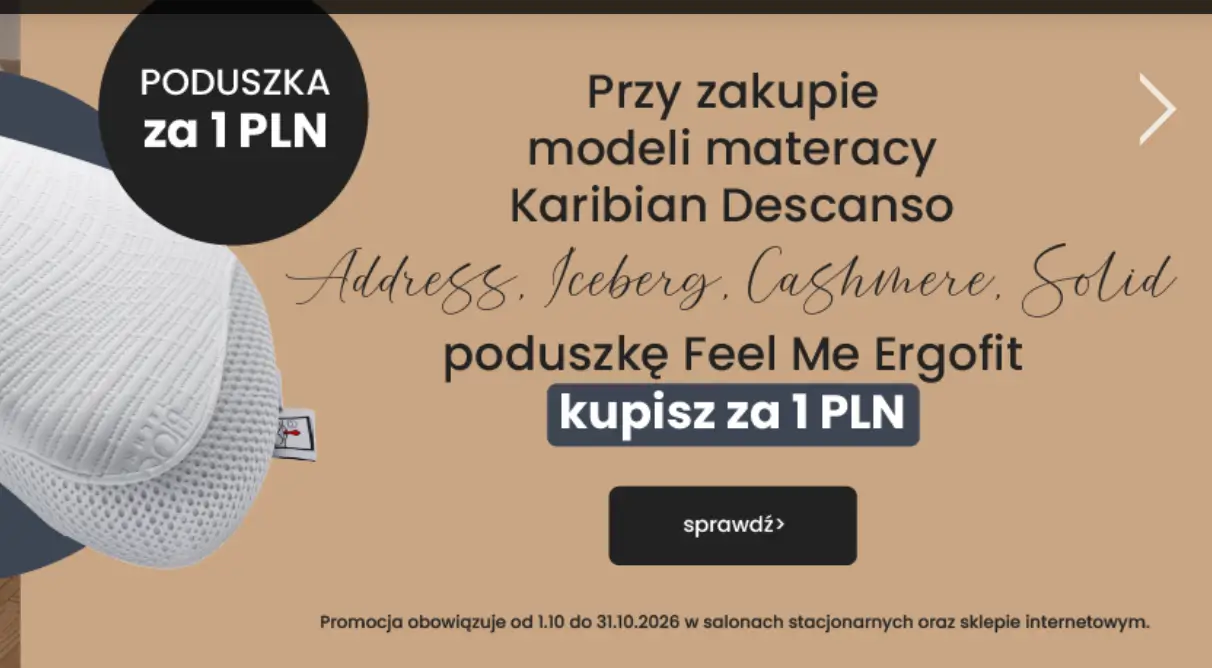 Poduszka za 1 zł przy zakupie materaca Karibian Descanso w Pan Materac