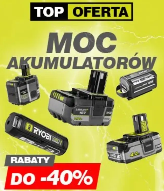 Moc akumulatorów ze zniżkami do -40% w ofercie Ryobi 