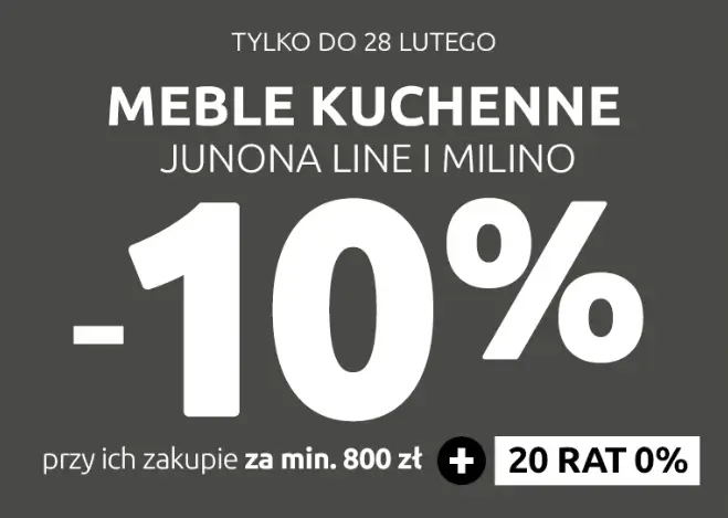 Zniżka -10% na meble kuchenne Junona Line i Milino przy zakupach za min. 800 zł w Black Red Whiter