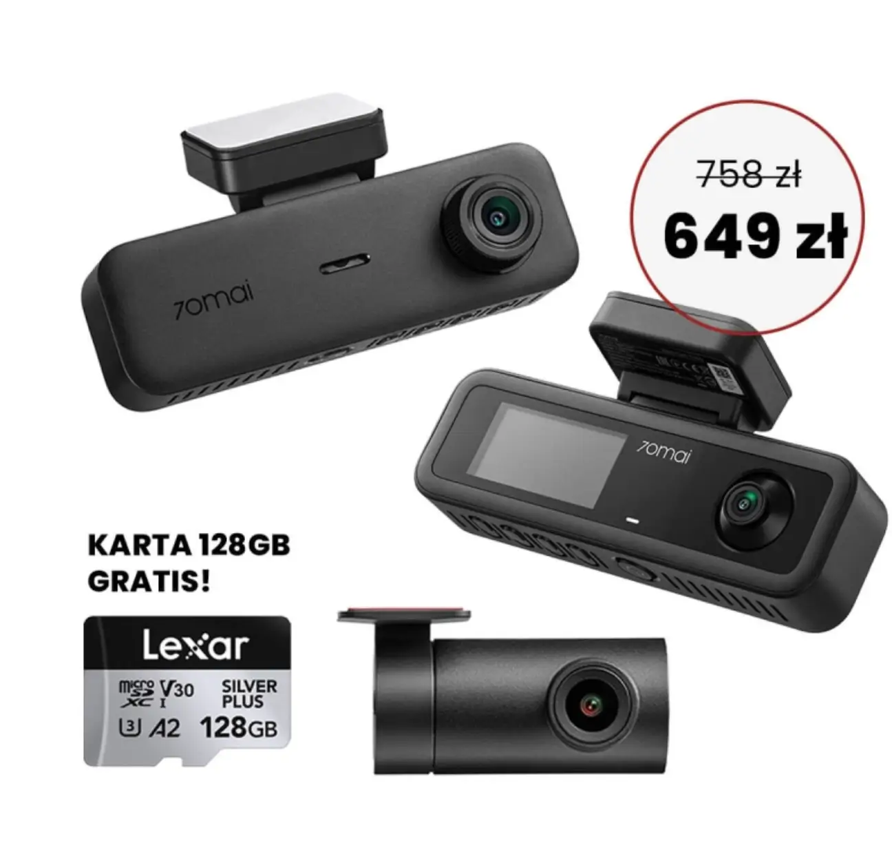Wideorejestrator 70mai + karta pamięci Lexar 128GB w super cenie w Yanosik
