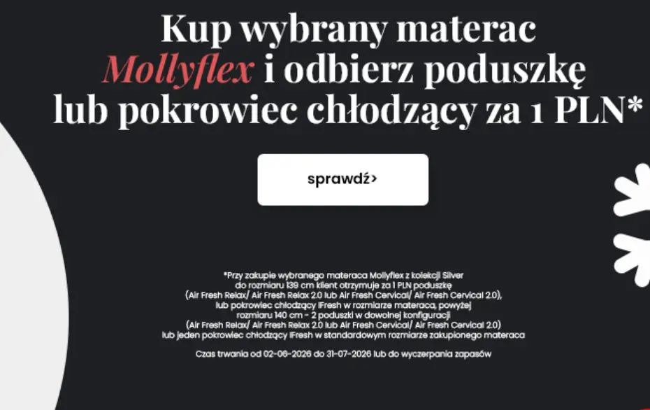 Pan Materac: Mollyflex z poduszką lub pokrowcem za 1 zł