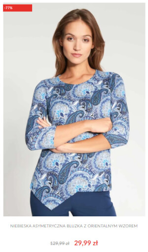 Niebieska asymetryczna bluzka z orientalnym wzorem