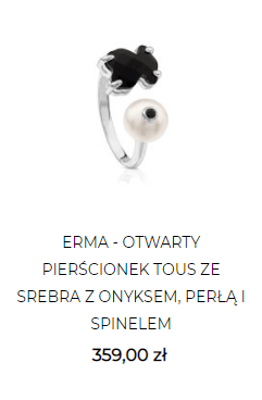 Erma – otwarty pierścionek Tous ze srebra z onyksem, perłą i spinelem