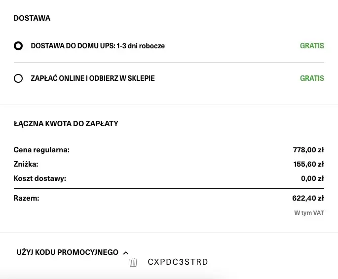 zamówienie z kodem Ecco