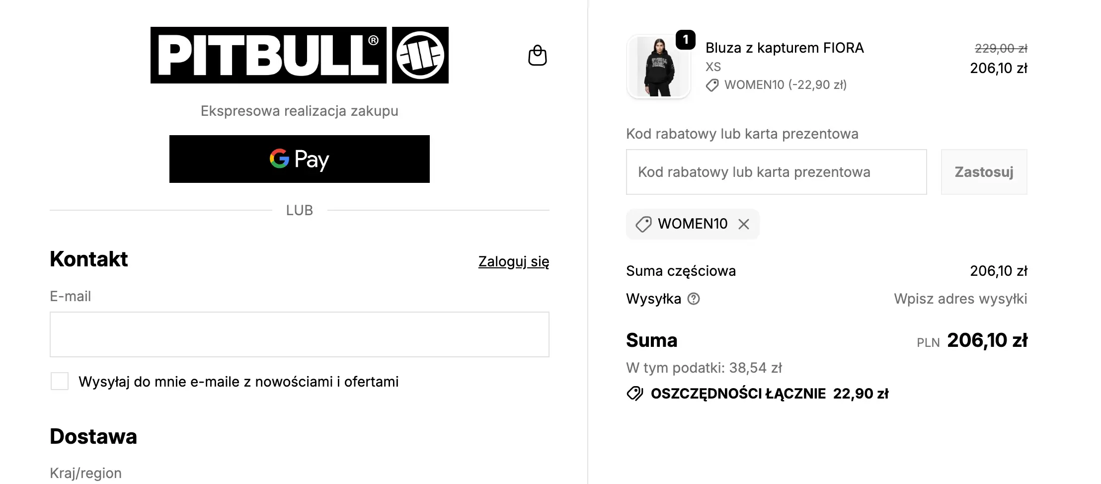 zamówienie z kodem pitbull