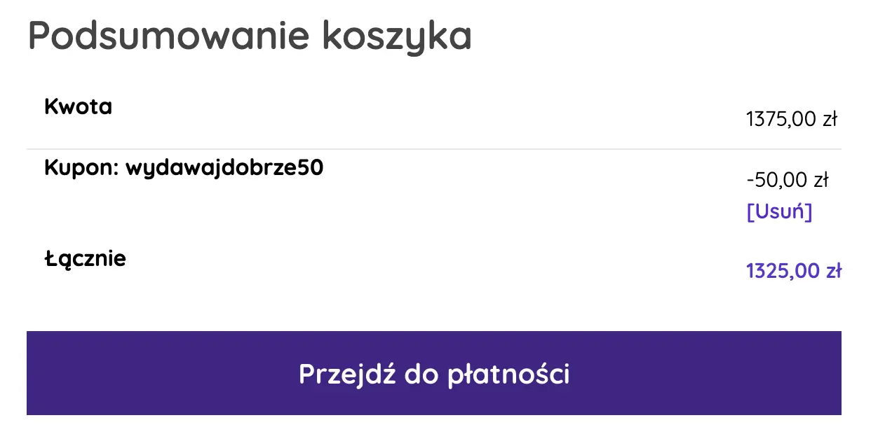 Przykładowe zamówienie z wykorzystaniem kodu rabatowego Król Materacy