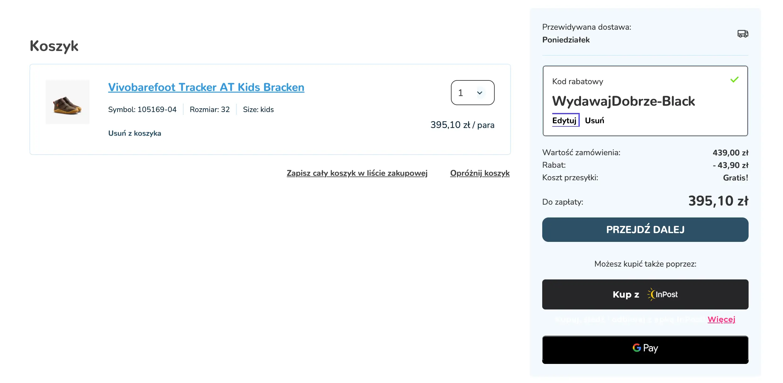 zamówienie z kodem Bosa Stópka