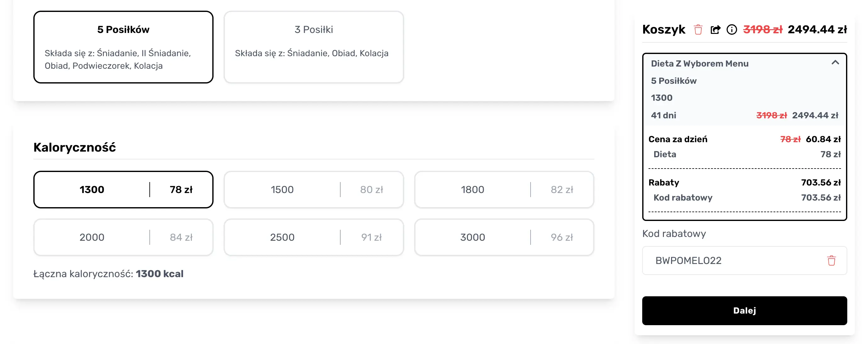 Zamówienie z kodem rabatowym Pomelo