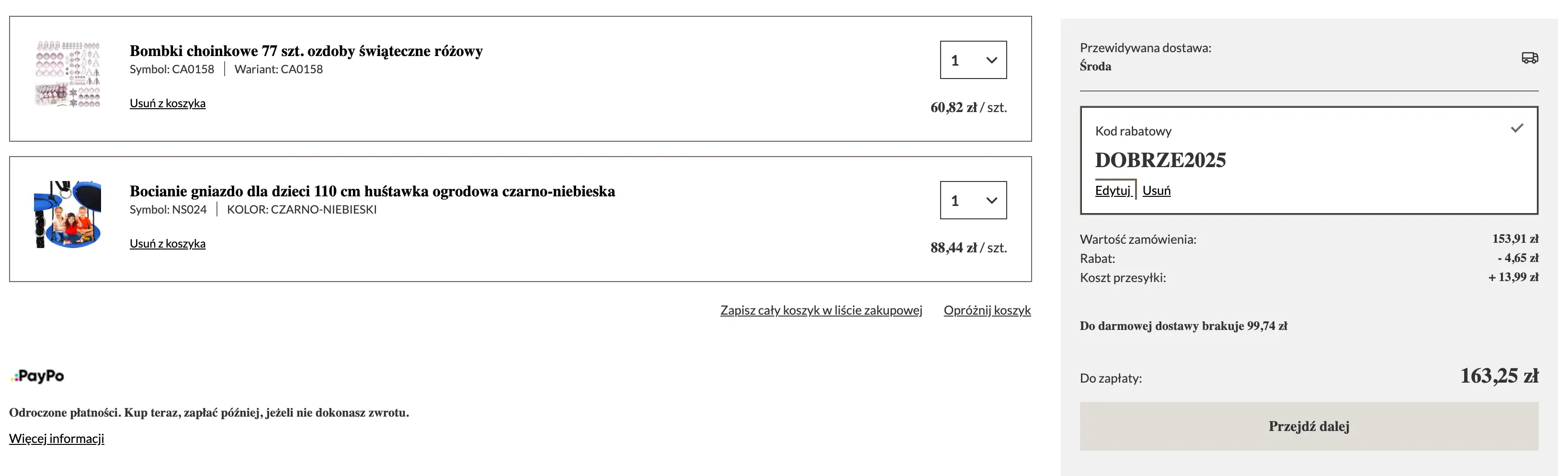 Zamówienie z kodem rabatowym Sport Service