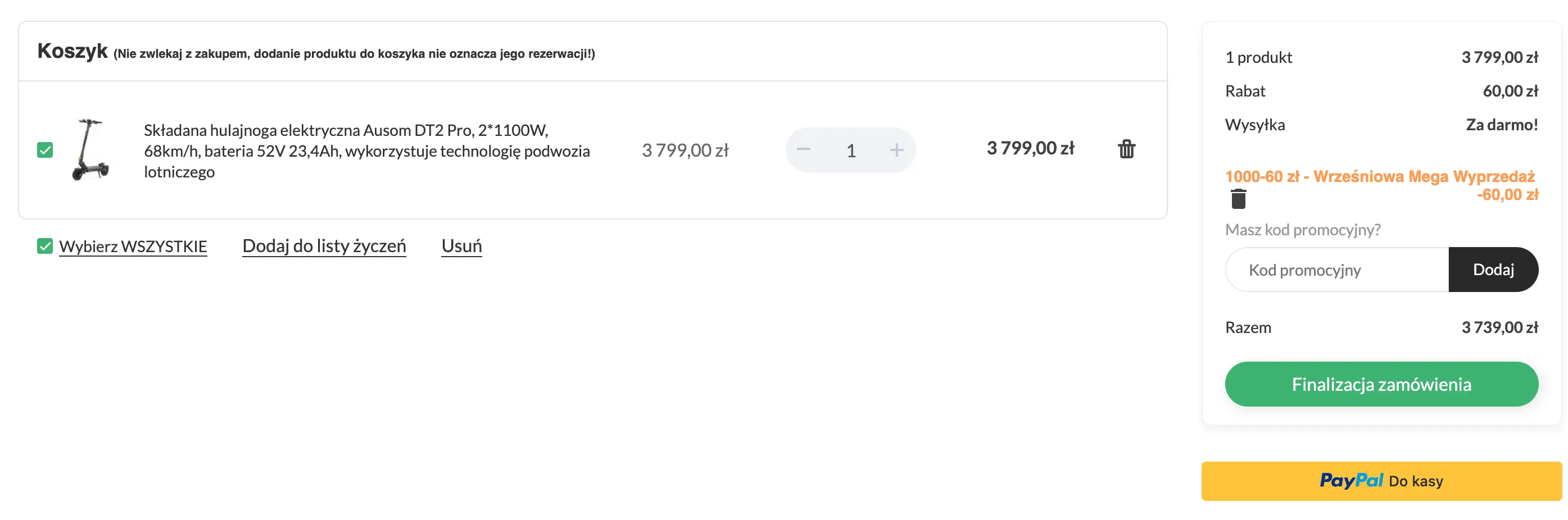 Zamówienie z kodem rabatowym Geekbuying