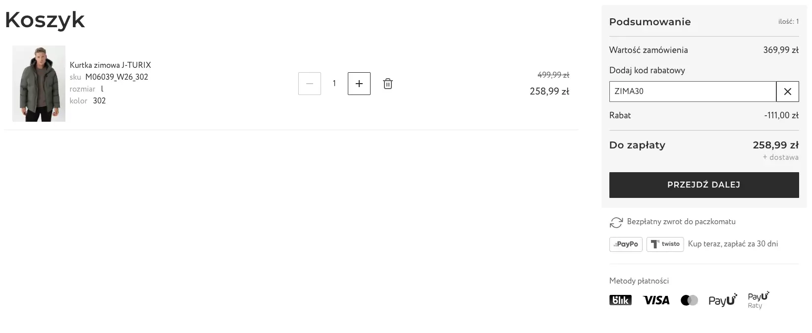 zamówienie z kodem rabatowym Volcano