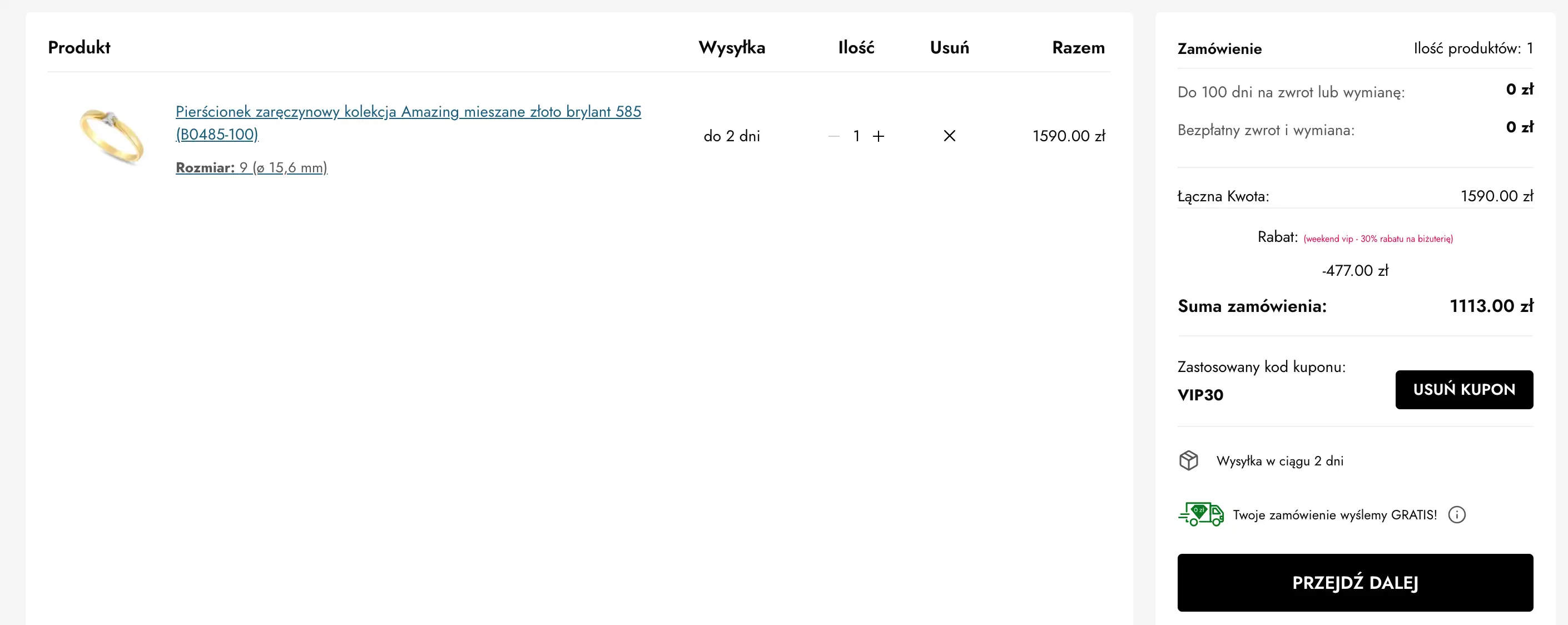 Zamówienie z kodem Briju