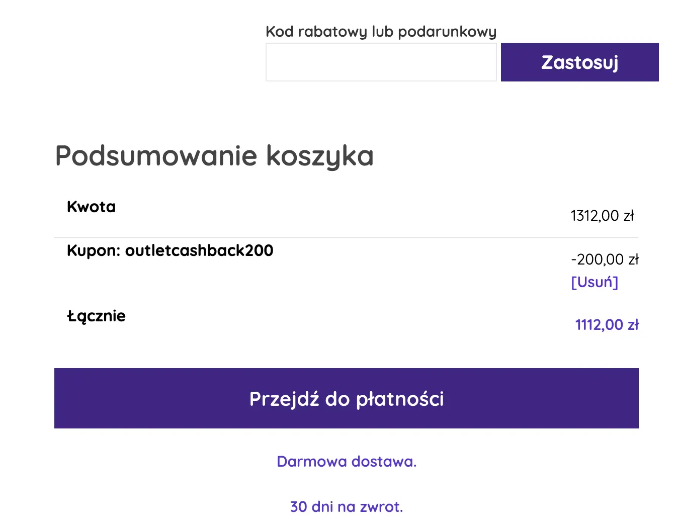 Zamówienie z kodem Król Materacy