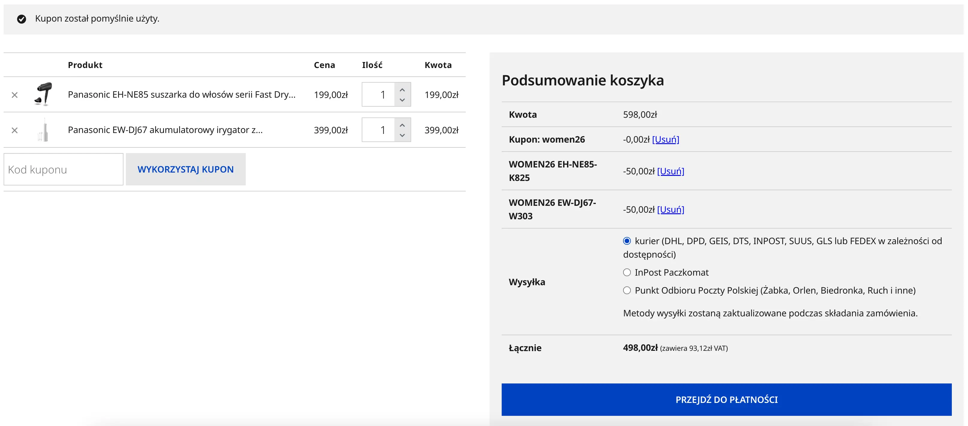 Zamówienie z kodem Panasonic
