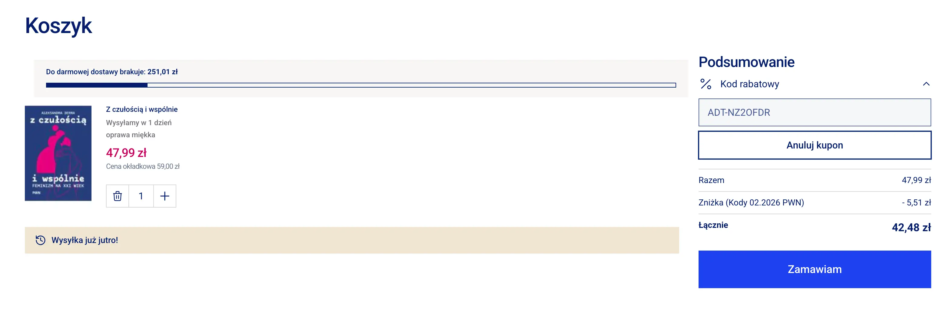 zamówienie z kodem rabatowy PWN