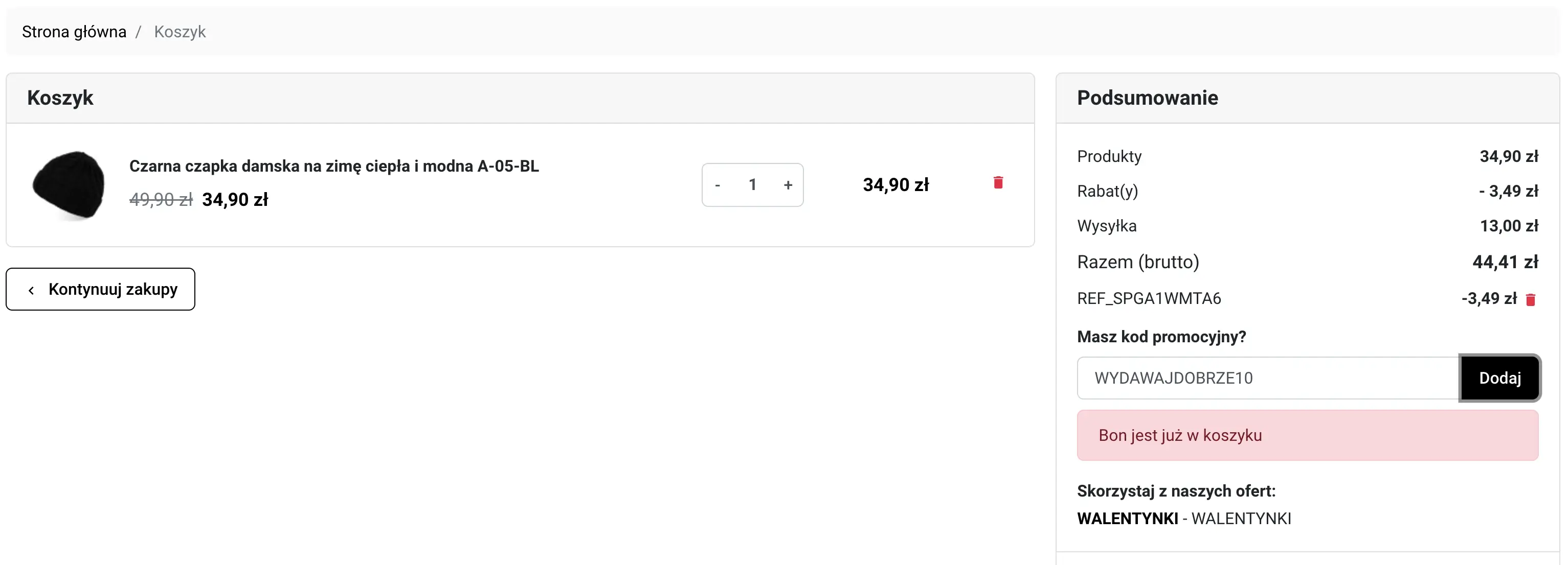 Zamówienie z kodem rabatowym Paolo Peruzzi