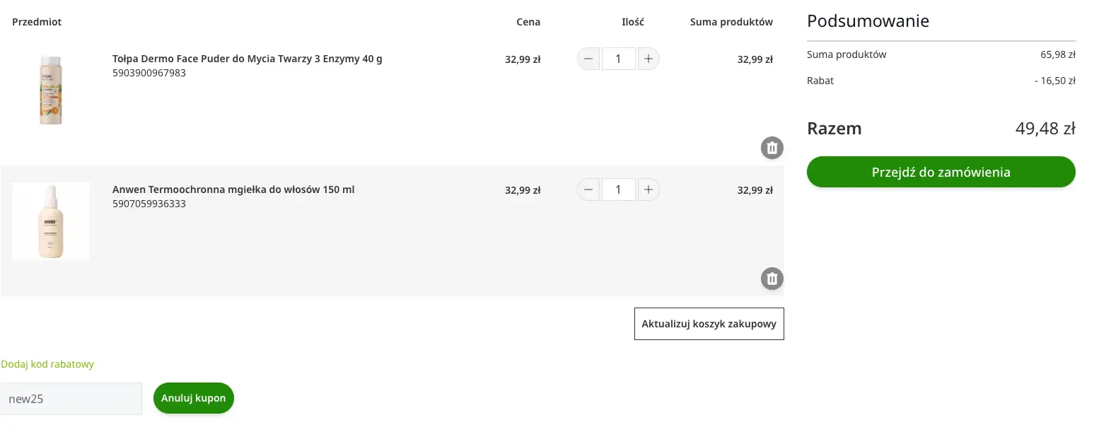 Zamówienie z kodem rabatowym 