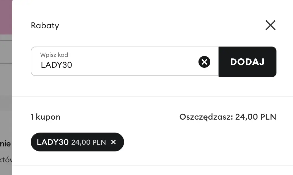 Przykładowe zamówienie z kodem w Sinsay