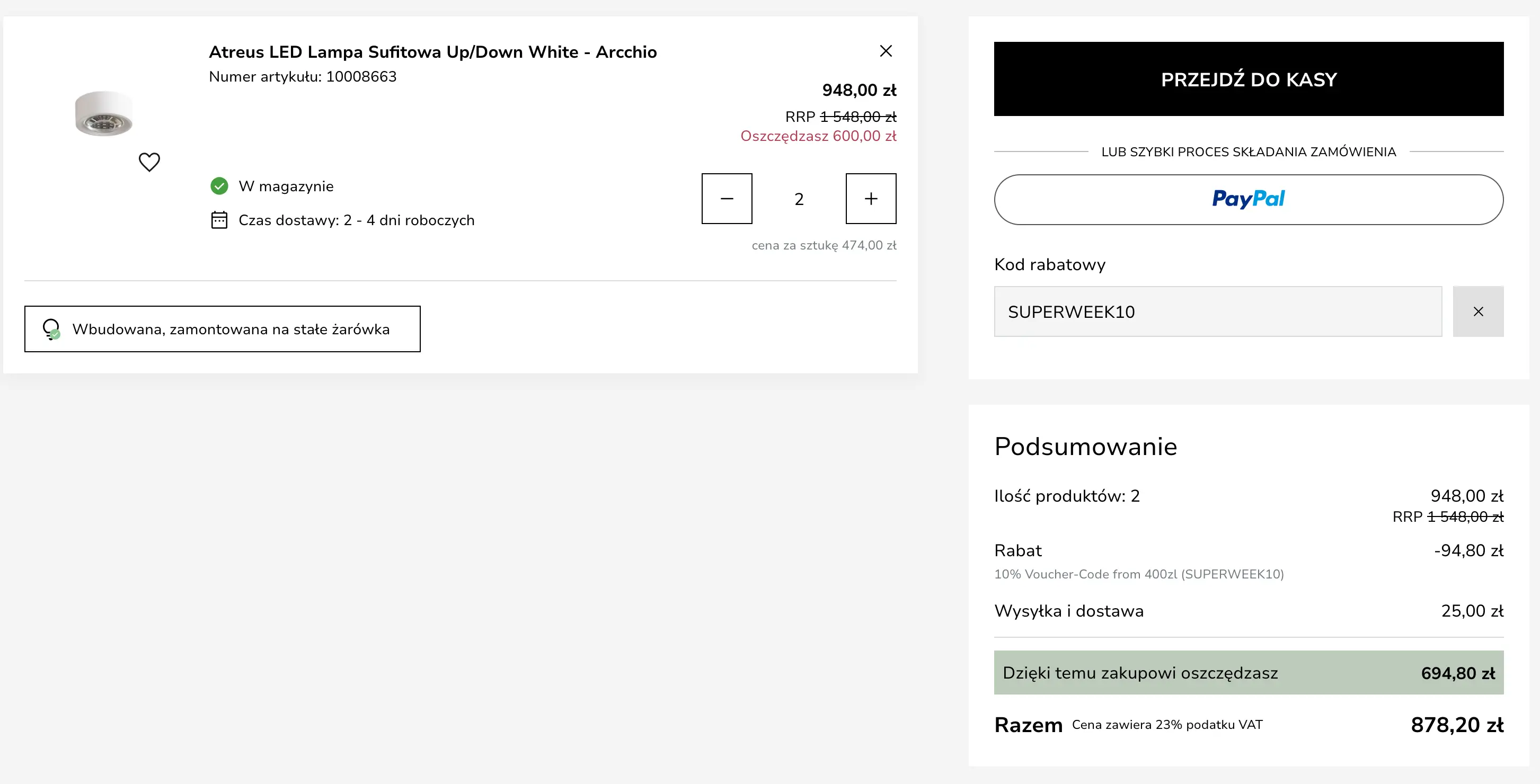 Zamówienie z kodem rabatowy Mistrzlamp