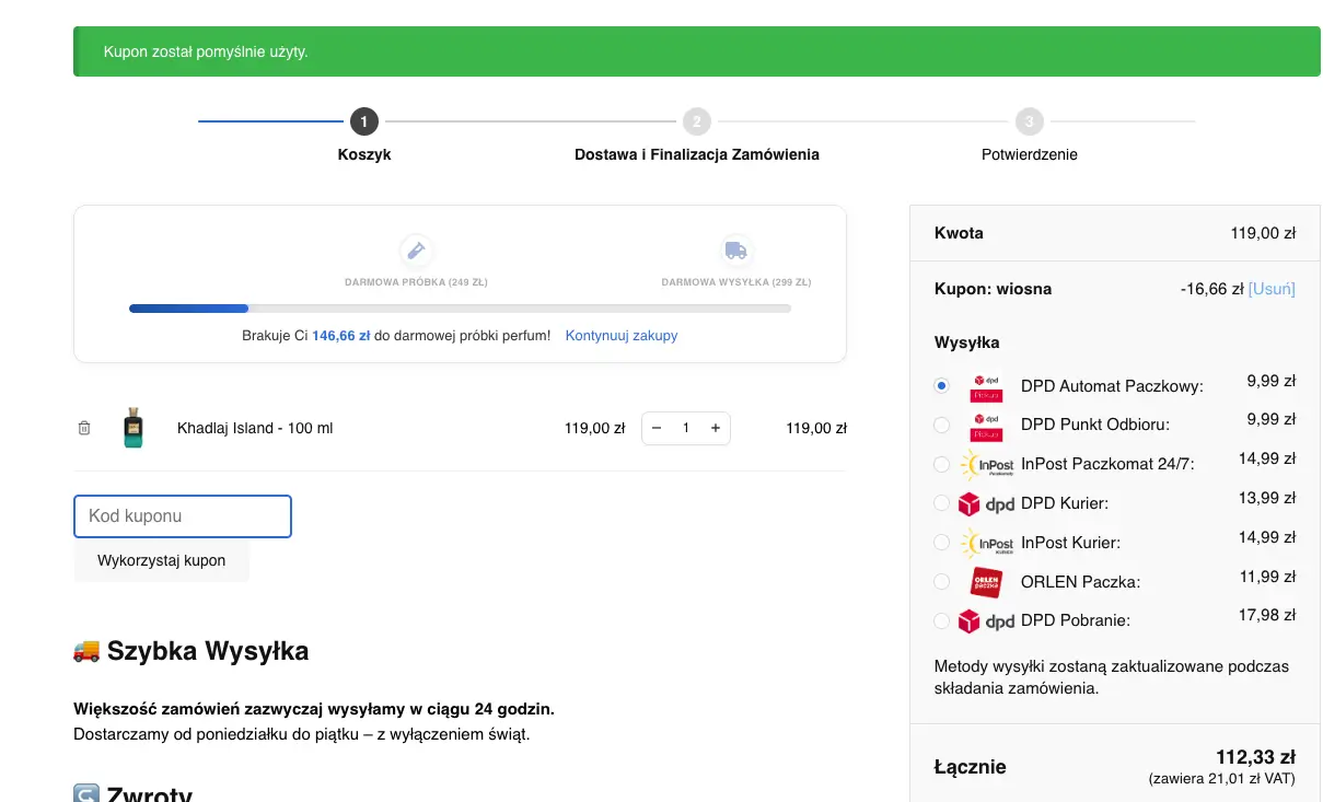Zamówienie z kodem rabatowym Perfun.pl