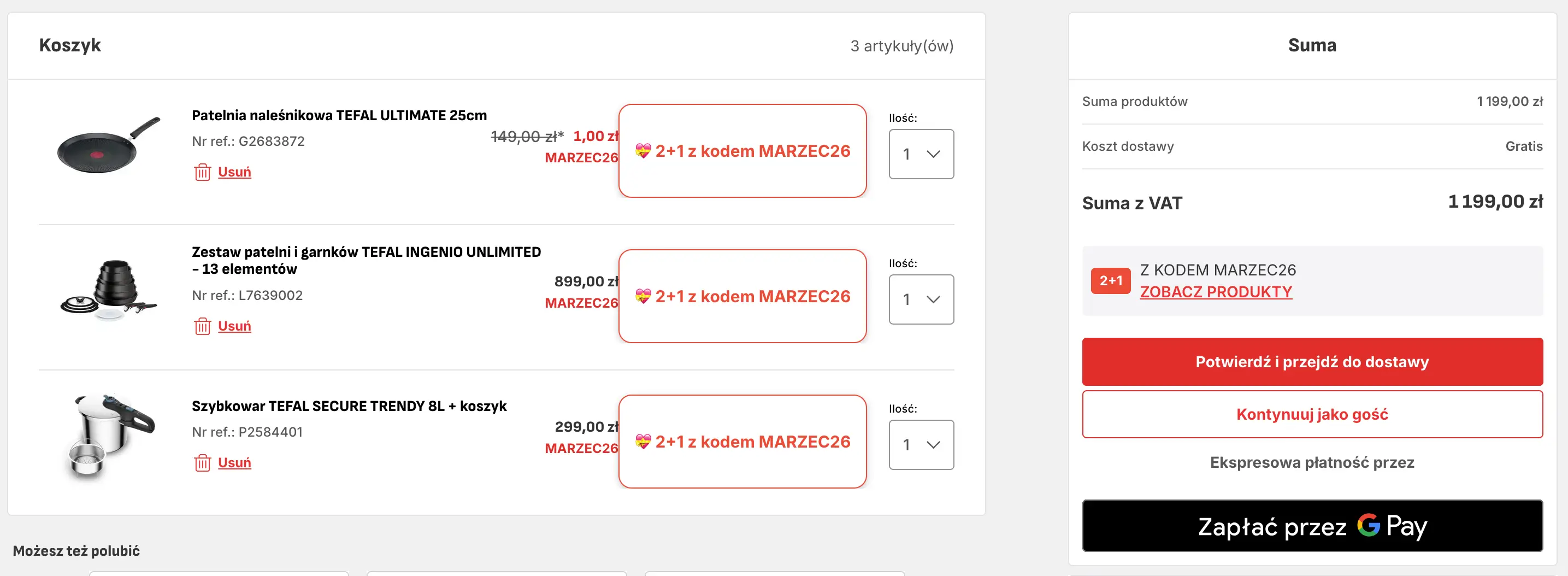 Zamówienie z kodem Tefal