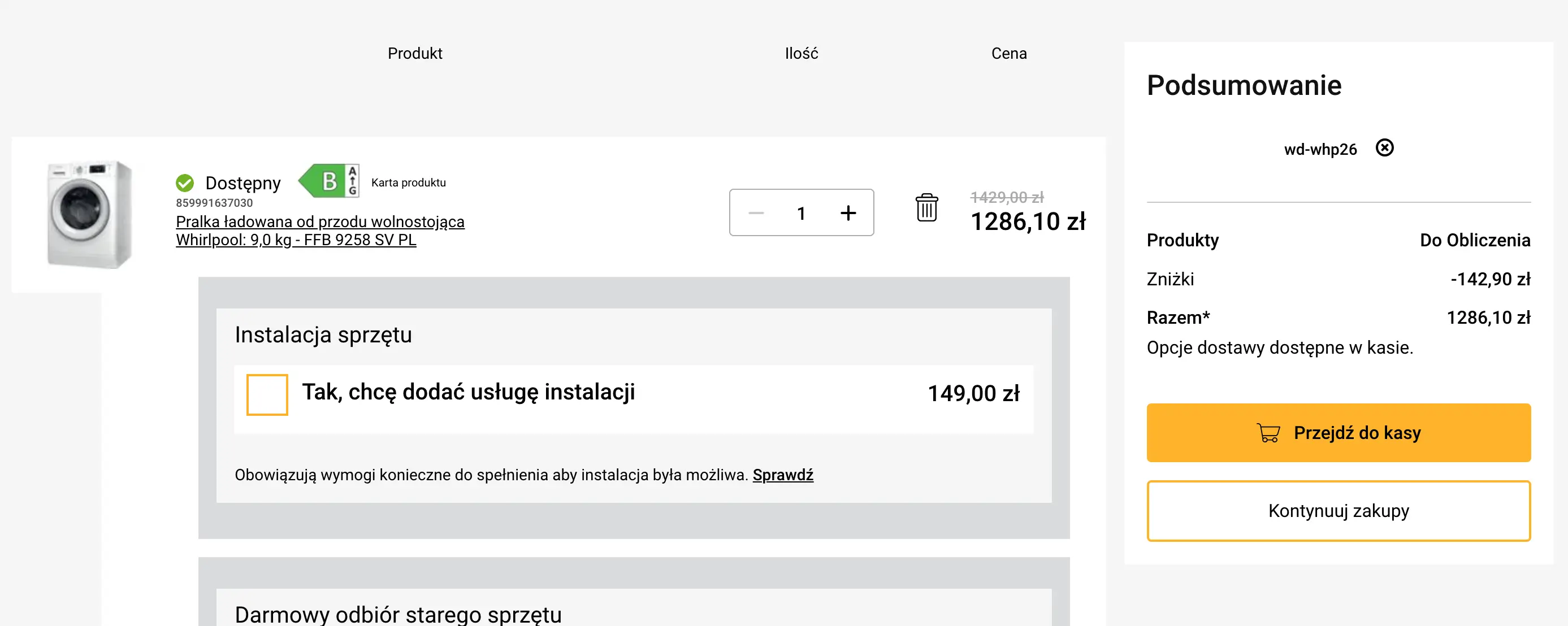 Zamówienie z kodem Whirlpool