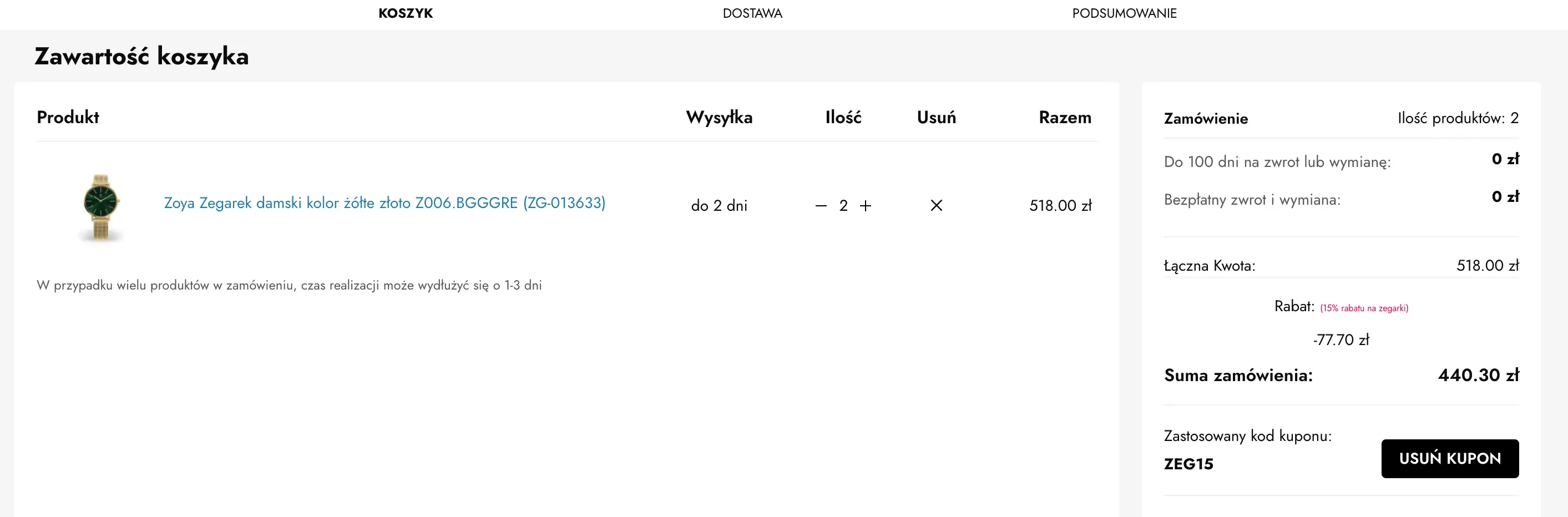 Zamówienie briju z kodem rabatowym