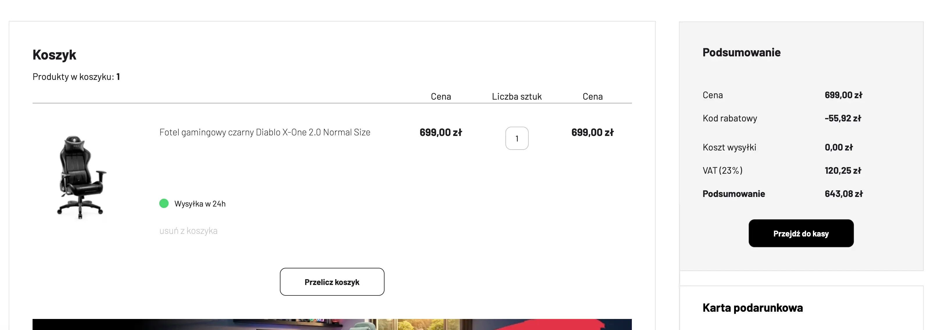 zamówienie z kodem Diablo Chairs