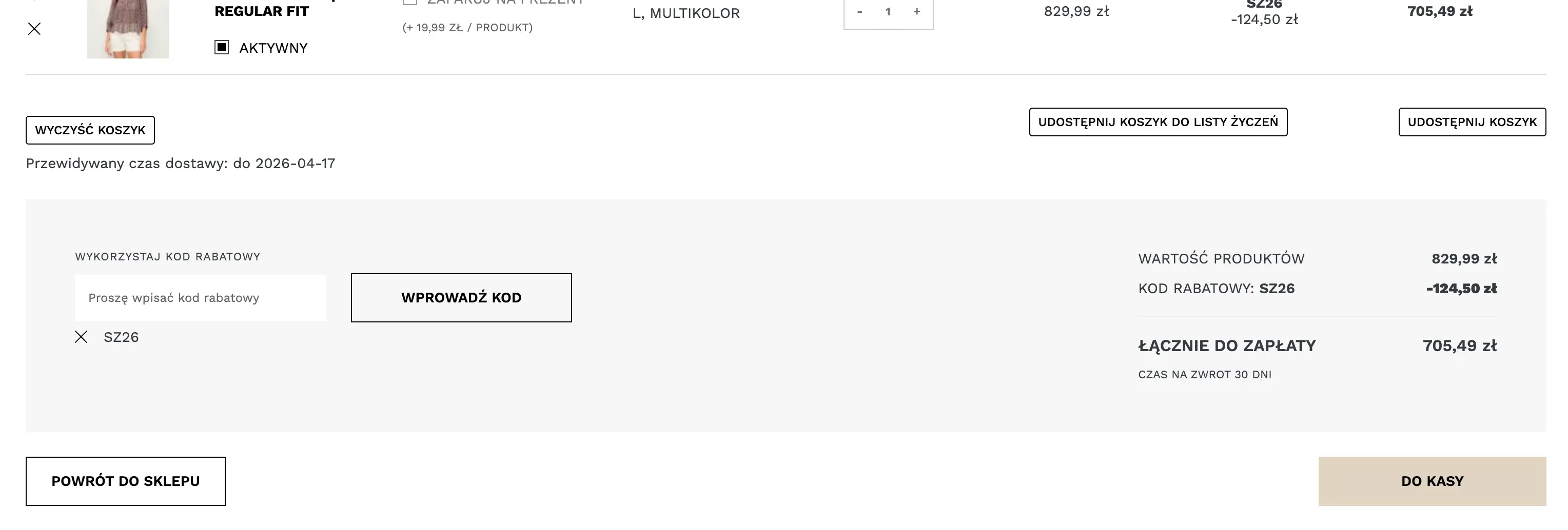 zamówienie z kodem Gomez