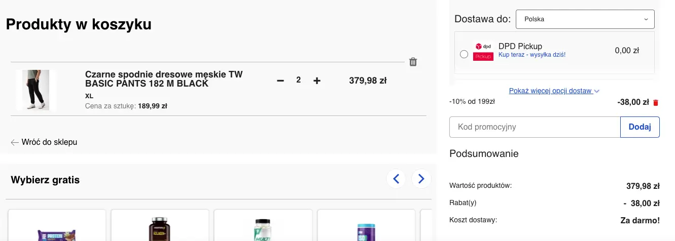 zamówienie z kodem rabatowym bodypak