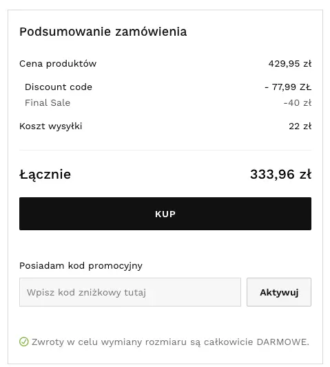 Zamówienie z kodem rabatowym siroko