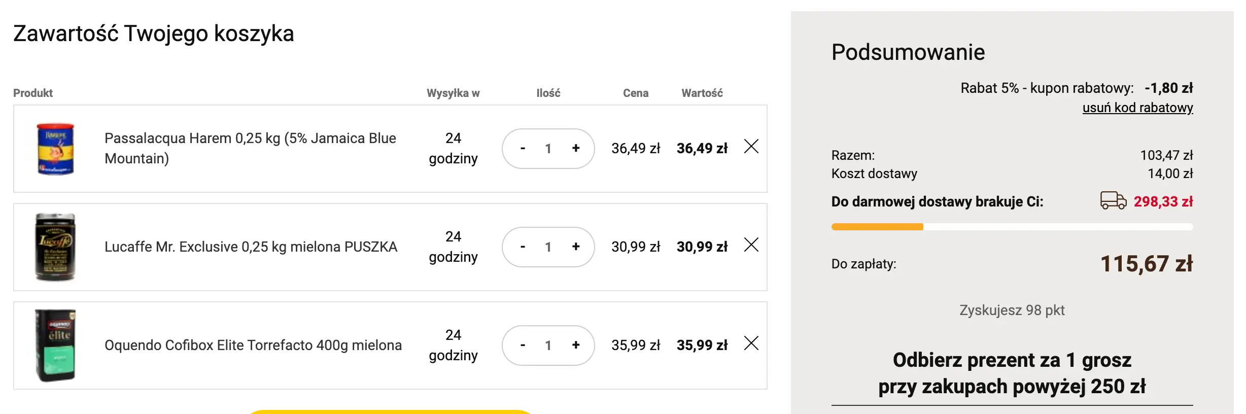 zamówienie z kodem sklepkawa.pl