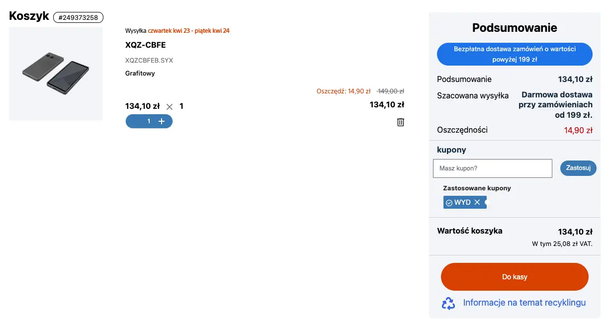 zamówienie z kodem sony