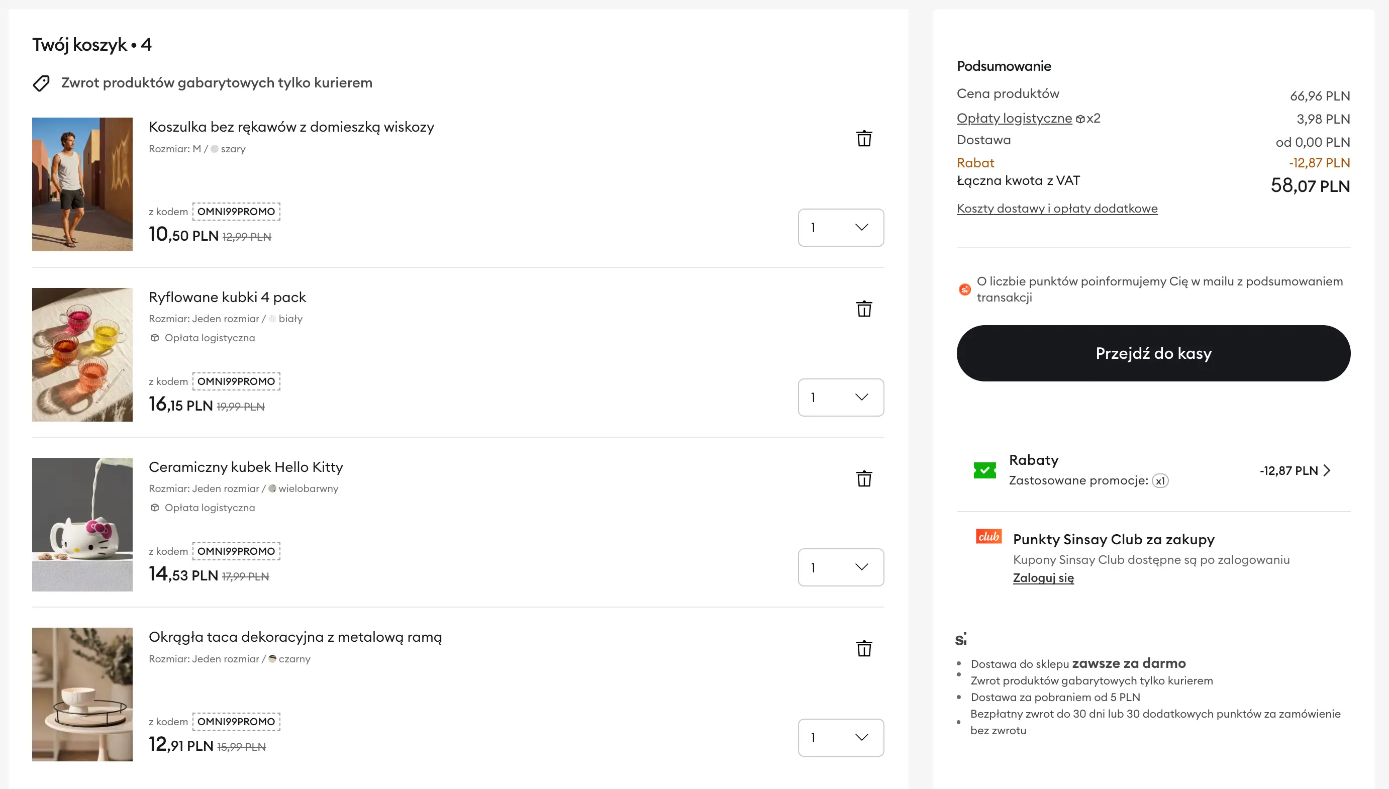 Zamówienie z kuponem rabatowym sinsay