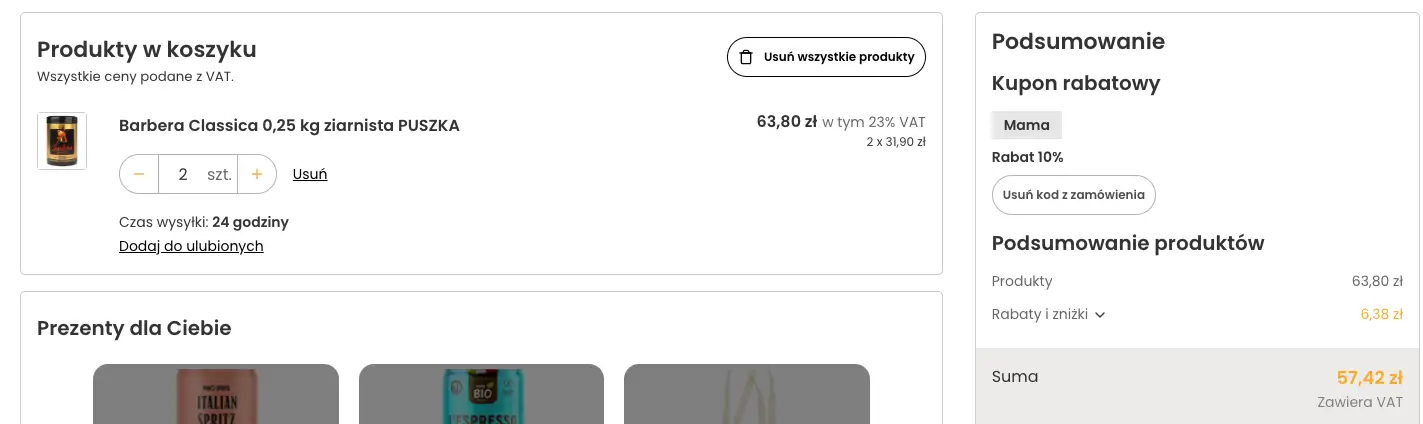 Zamówienie z kodem 10% SklepKawa