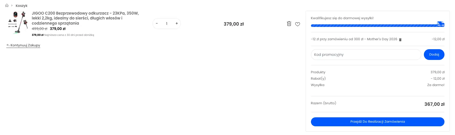 Zamówienie z kodem rabatowym w Zigbuy