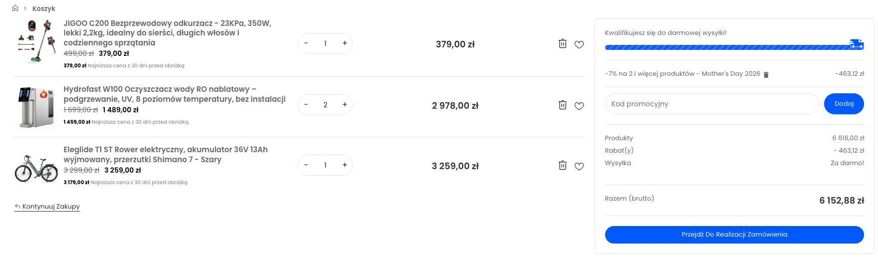 Zamówienie z kodem rabatowym Zigbuy