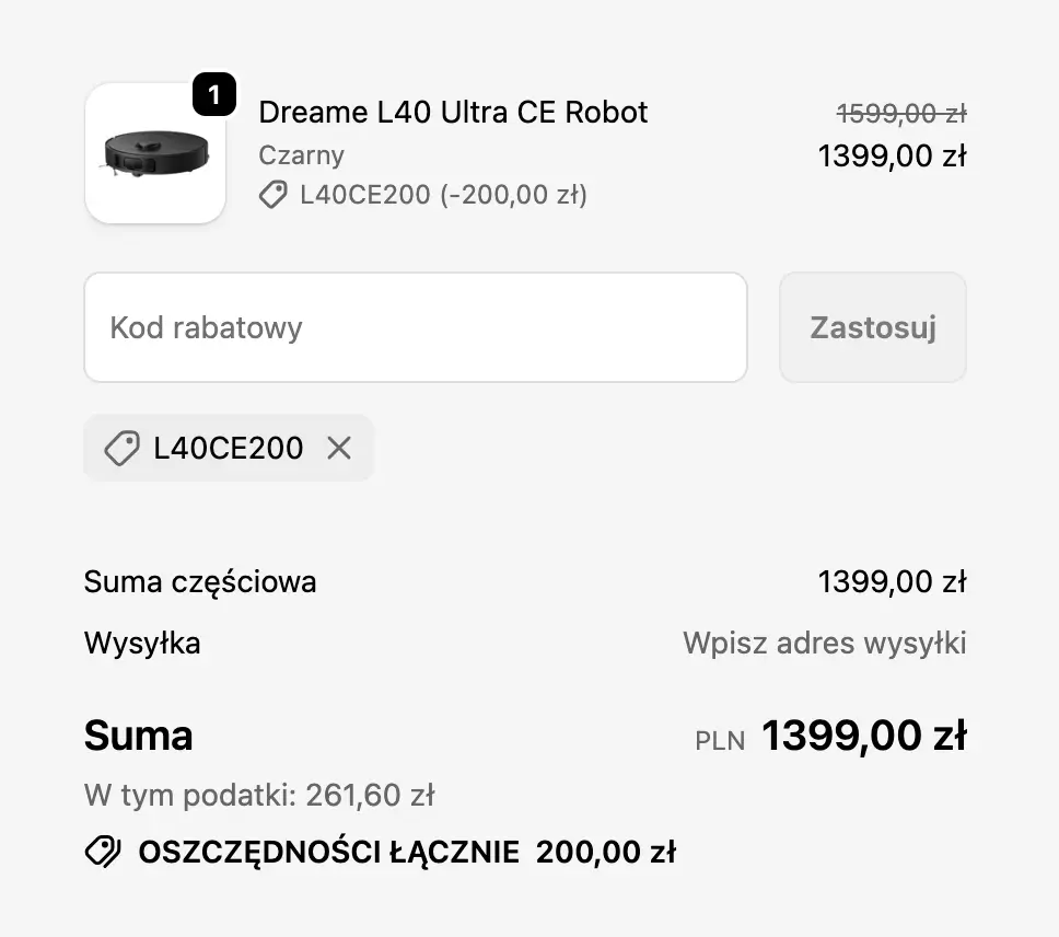 zamówienie z kodem dreame