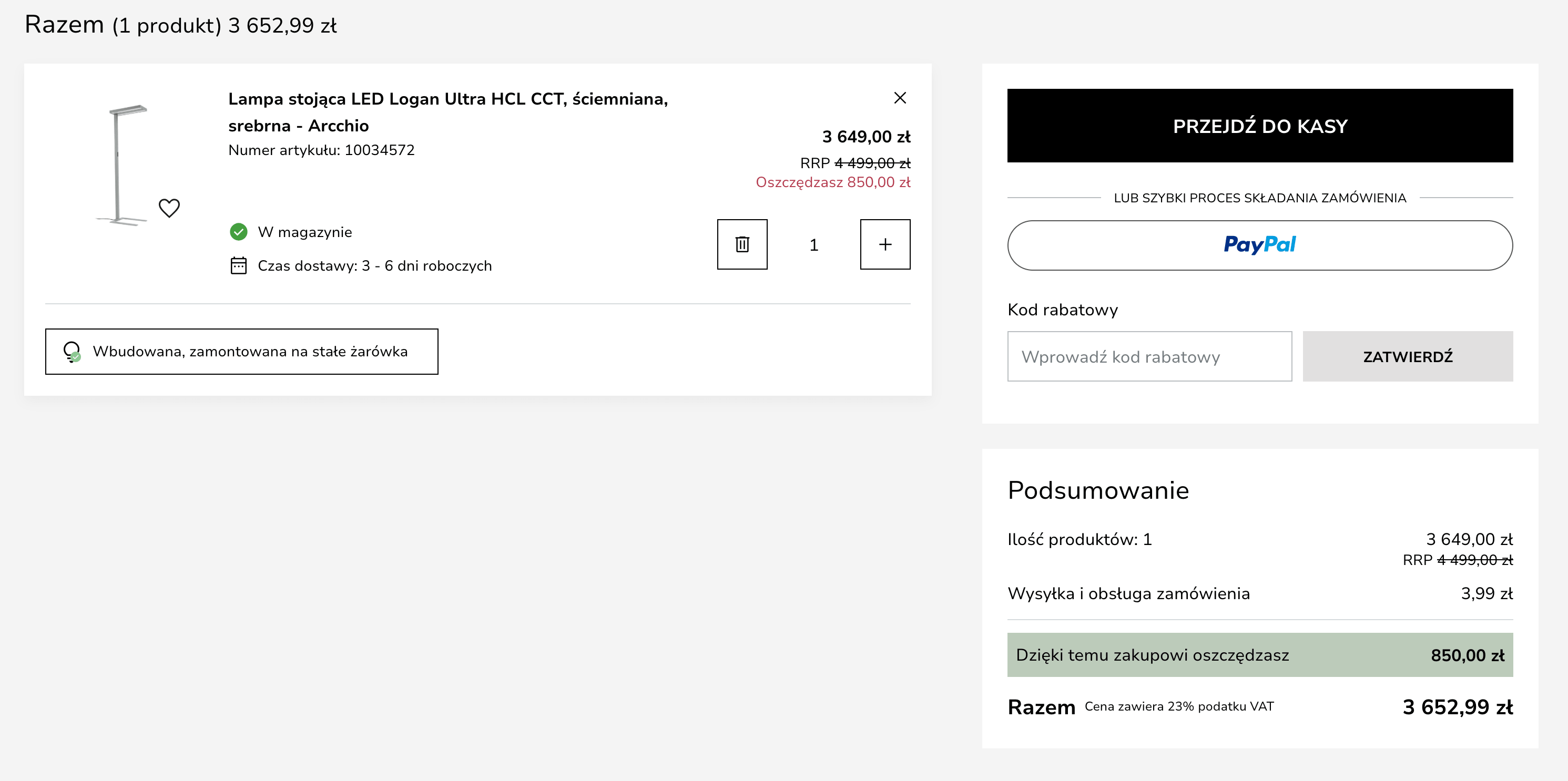 Zamówienie z kodem rabatowym -14% w sklepie Mistrz Lamp 