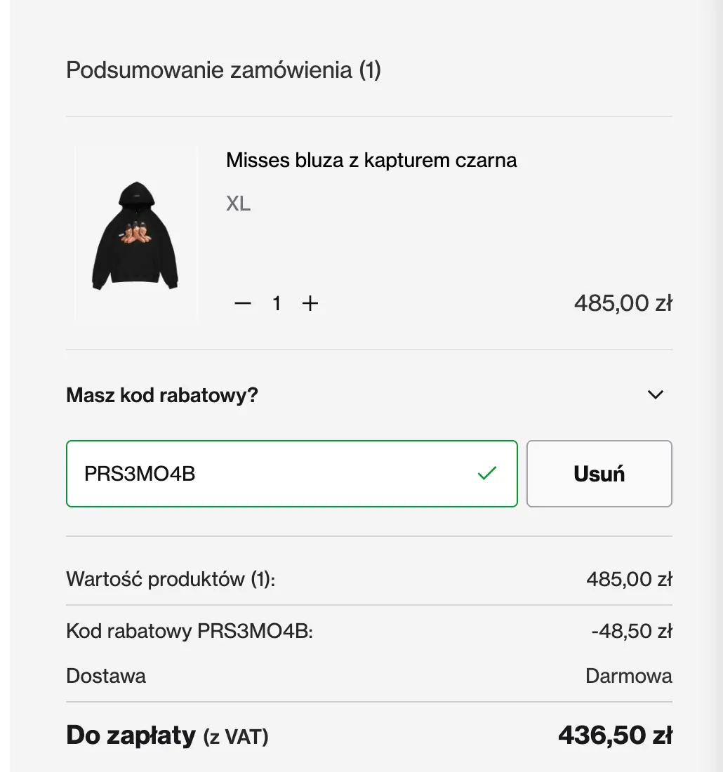 Zamówienie z kodem rabatowym Prosto