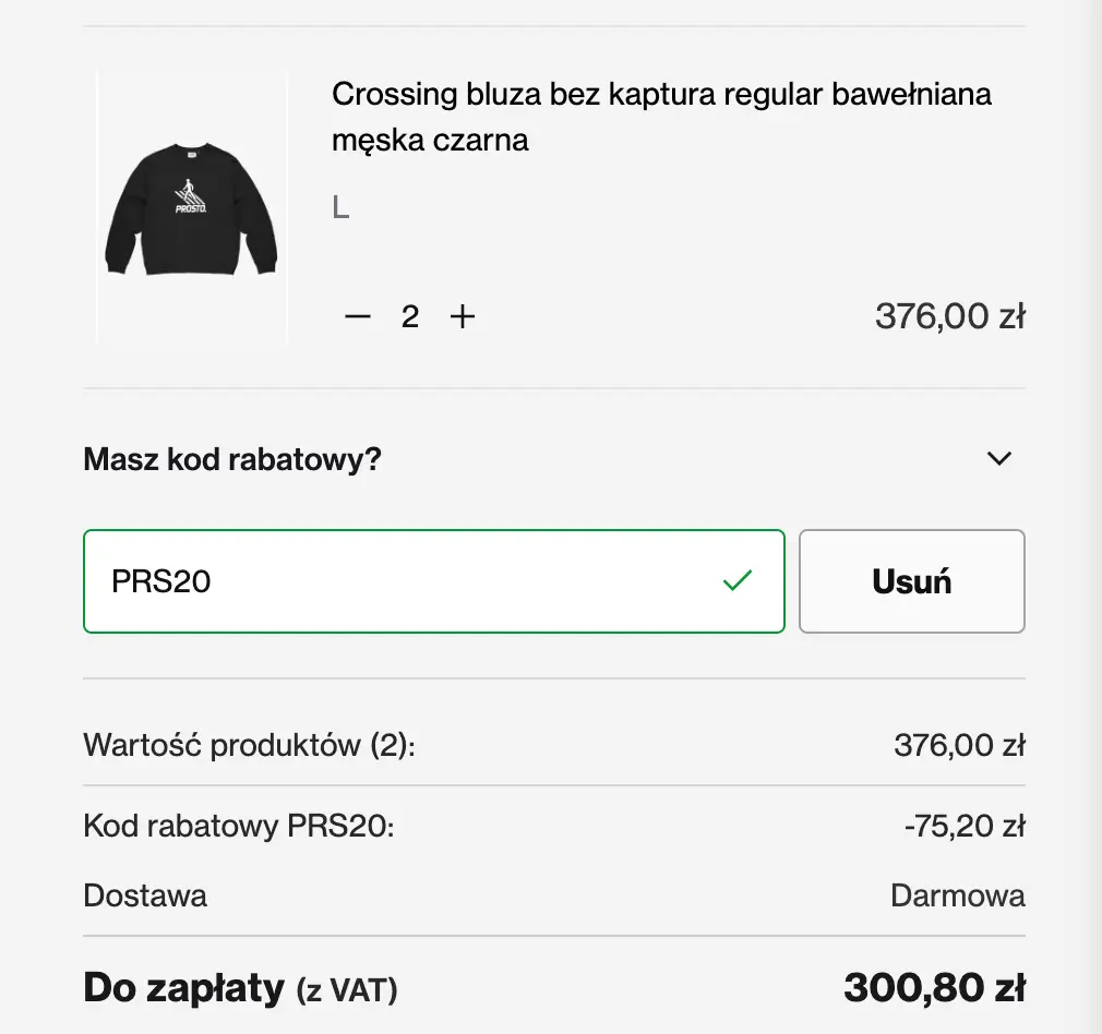 Zamówienie z kodem rabatowym w Prosto