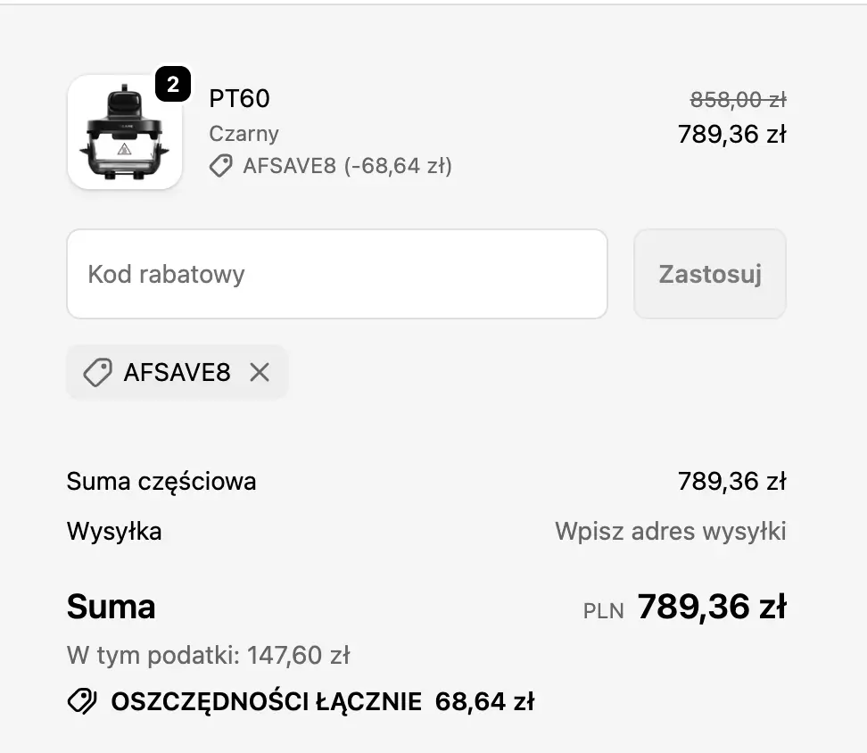Zamówienie z kodem rabatwym na frytkownice w Dreame