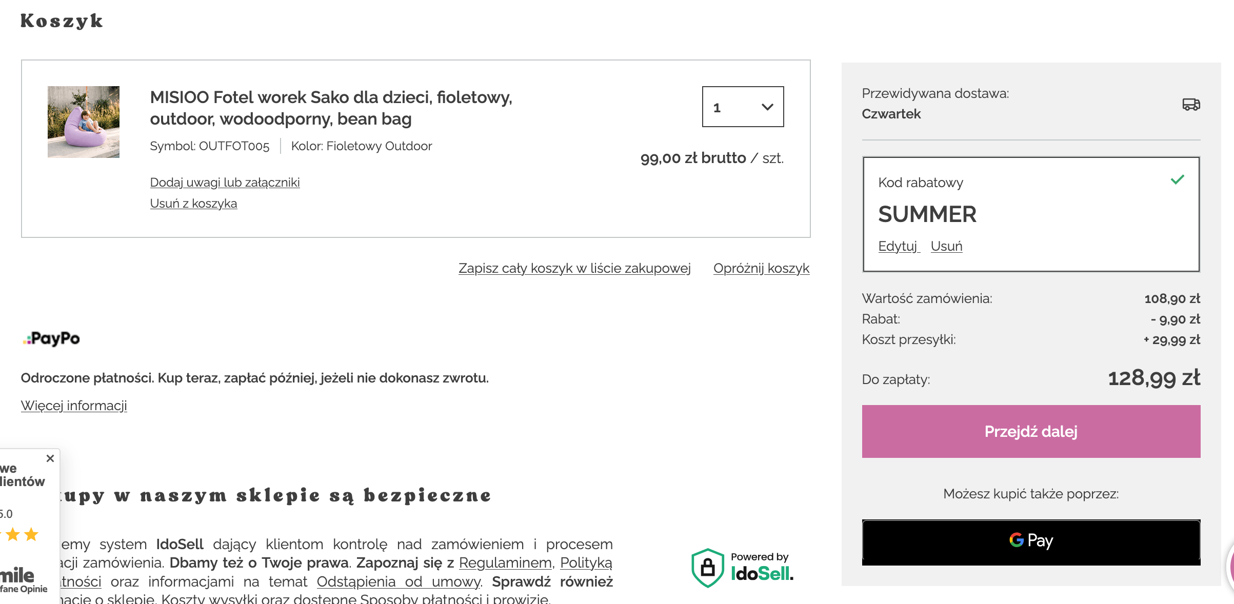 kod rabatowy misioo w koszyku na pufy sako dla dzieci.
