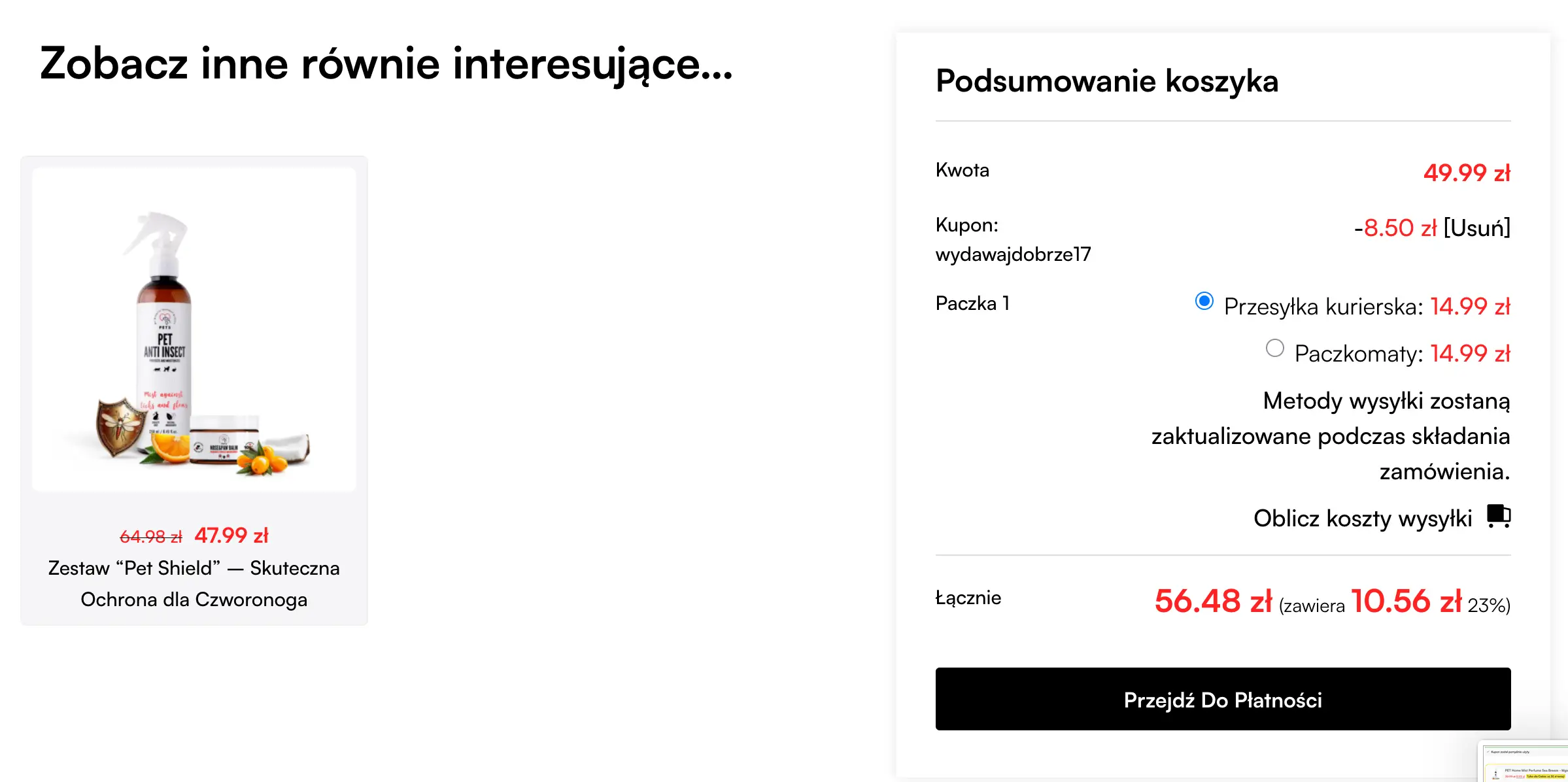 kod rabatowy obniżający wartość koszyka o 17 % w sklepie z artykułami dla zwierząt Pets
