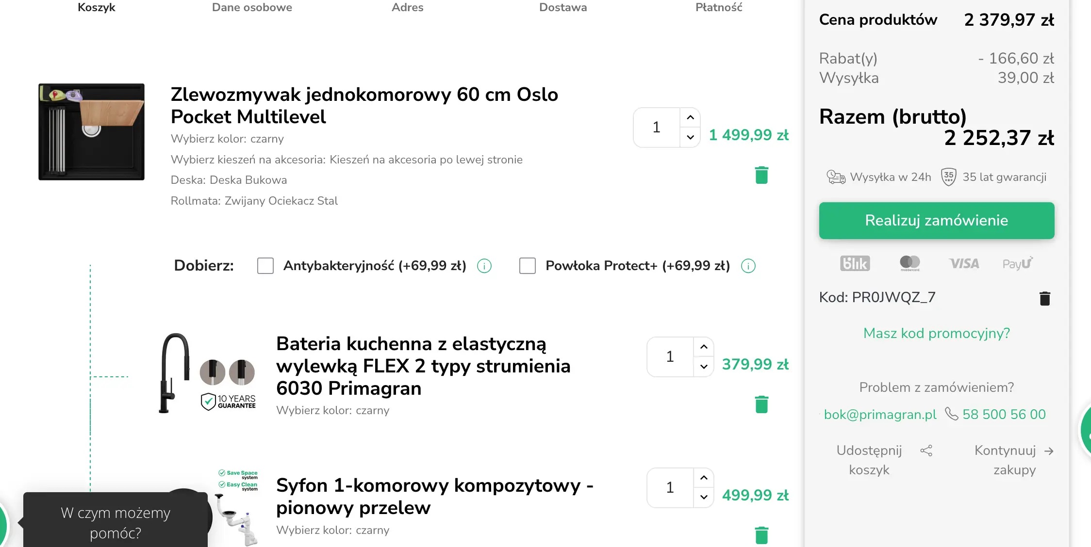 primagran kod rabatowy -7% na zlewy granitowe z syfonem. Kod obniża wartość koszyka aż o 160 zł. 