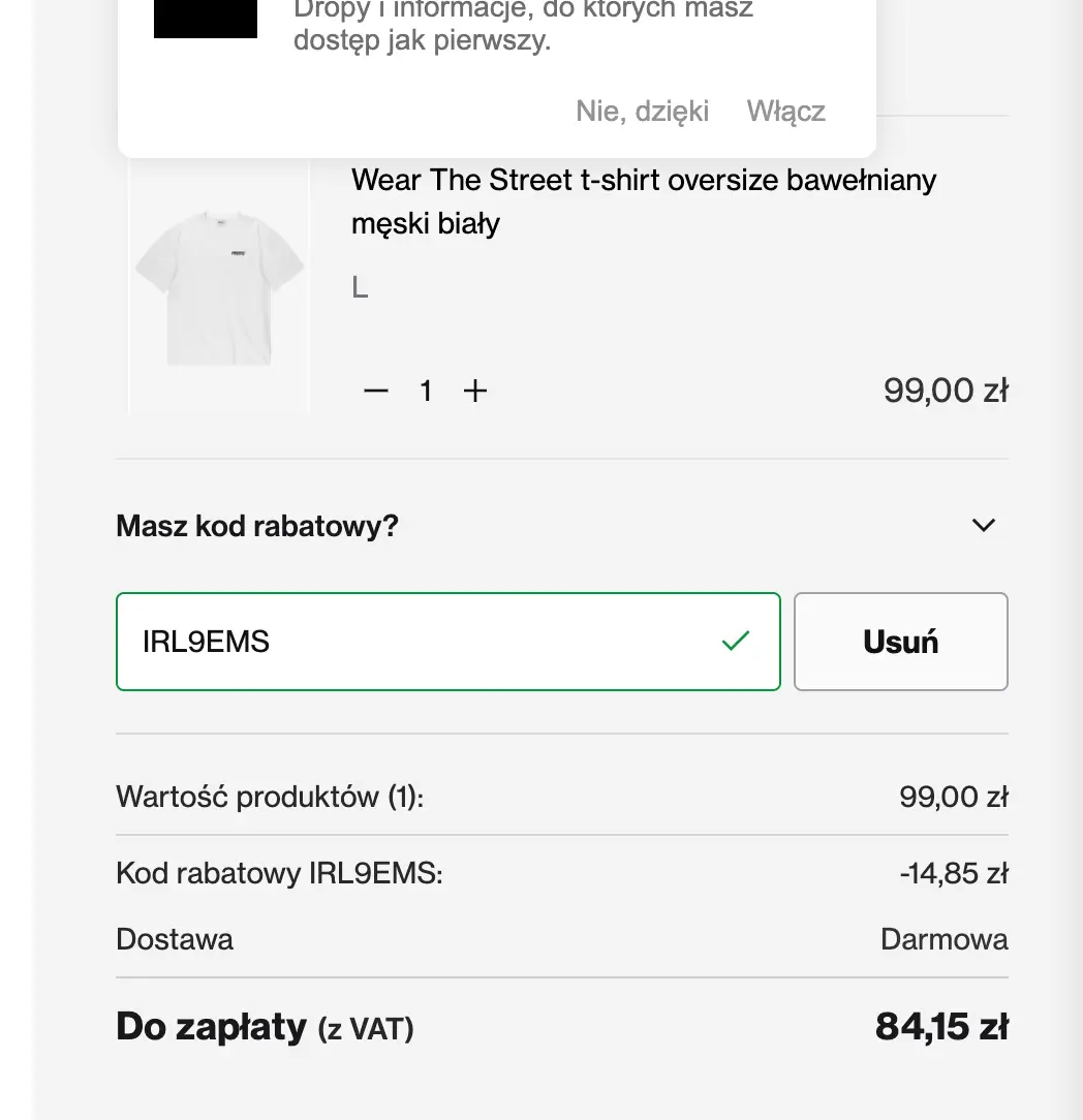 Zamówienie z kodem rabatowym -15% na odzież w Prosto