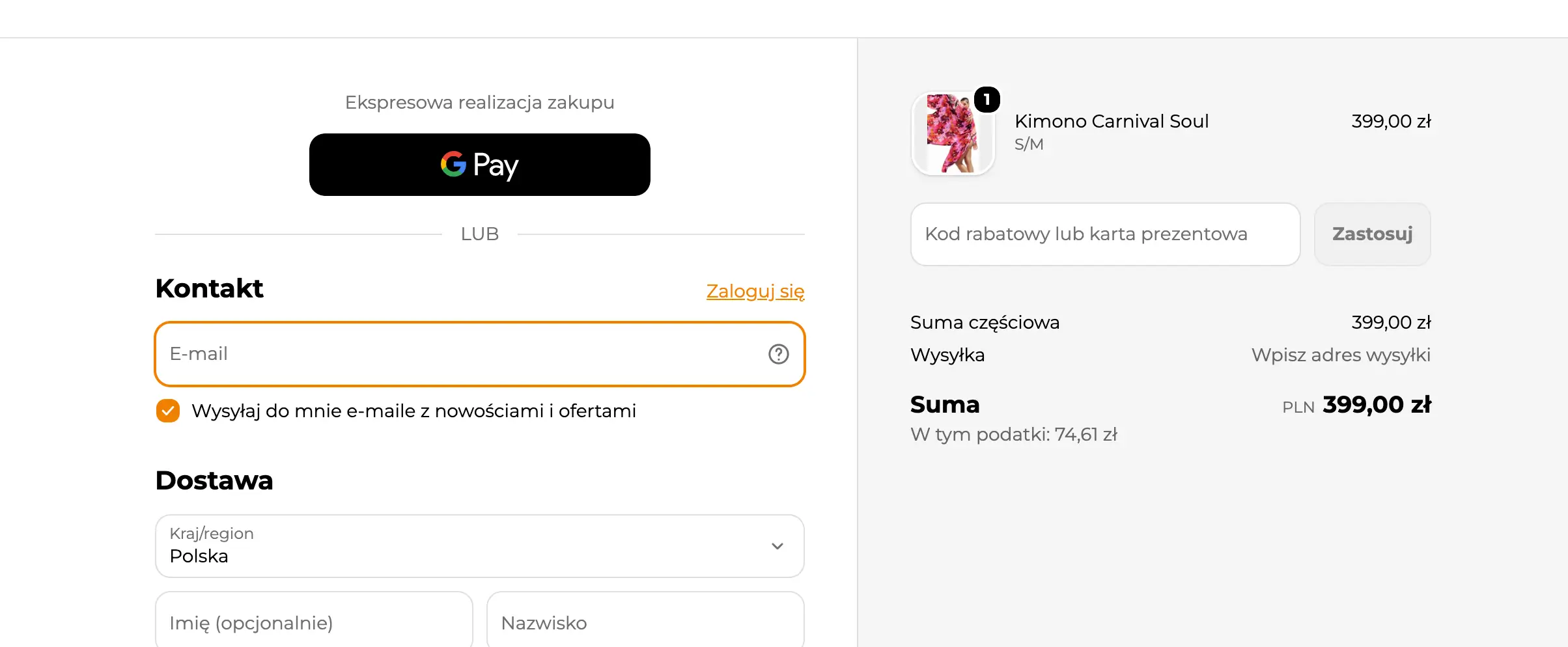Zamówienie z wykorzystanym kodem rabatowym w sklepie internetowym NAOKO